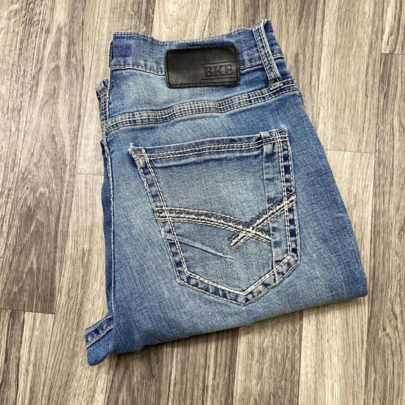 BKE Jake Boot Leg Mid Rise Stone Wash Stretch Blue Denim Jeans
